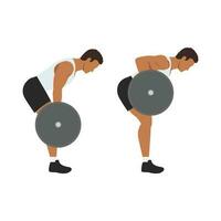 Man doing barbell bent over row exercise from side view. vector