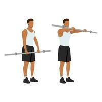 Man doing barbell front raises exercise. vector