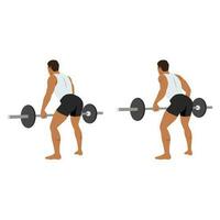 Man doing bent over barbell rows exercise with barbell in a minimalistic style. Flat vector