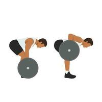 Man doing The Pendlay barbell row. bent over barbell rows from floor Flat vector