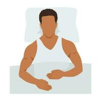 Man sleeping after workout for muscle recovery. Deep sleep. Flat vector illustration isolated on white background