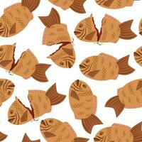 Japanese dessert fish-shaped Taiyaki seamless pattern. Concept of traditional street food in Japan, delicious food. vector