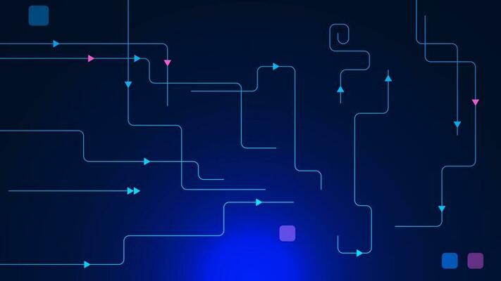 Glowing line and round shapes for digital technology concept on blue background. Innovation future data, technology light effect and abstract tech. Vector illustration.