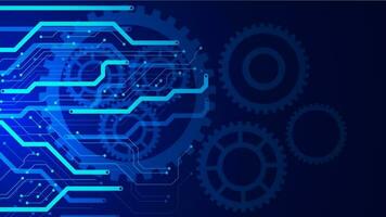 Gears with electronic circuit board digital high technology concept. Cyber security, mechanical engineering background design. Vector illustration.