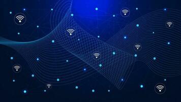 Global network connection with wifi icons and wave flow for digital communication technology concept background. Vector illustration.