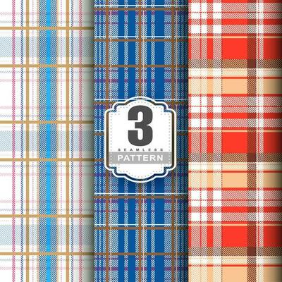Set Tartan Plaid Scottish Seamless Pattern. Flat textile fabric pattern ornament design. Texture from tartan, plaid, tablecloths, shirts, clothes, dresses, bedding, blankets and other textile.