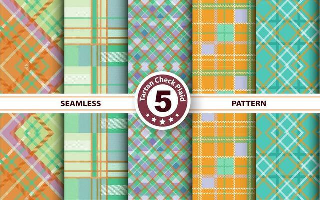 Set Tartan Plaid Scottish Seamless Pattern. Flat textile fabric pattern ornament design. Texture from tartan, plaid, tablecloths, shirts, clothes, dresses, bedding, blankets and other textile.