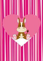 Cute Cartoon Valentine Horse on Pink Striped Background Farmyard Animal Illustration vector