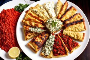 Turkish cuisine. Tasty Pilav with rice and vegetables served on plate, closeup. doner kebab. Dolma, photo