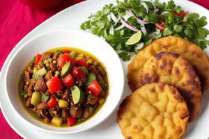 Jamaican cuisine. Jamaican patty, a savoury and spicy pastry filled with meats. photo