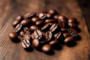 Coffee beans on a wooden background. Close-up. photo