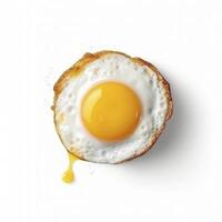 Top view at fried egg on white background, created with photo