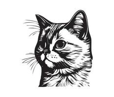 Scottish fold Face, Silhouettes cat face, black and white Scottish fold vector