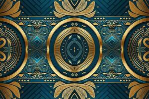 egipcio modelo oro y azul antecedentes. resumen tradicional gente antiguo antiguo tribal étnico gráfico línea. florido elegante lujo Clásico retro estilo. textura textil tela étnico Egipto patrones vector