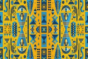 Egyptian pattern yellow and blue background. Abstract traditional folk old ancient antique tribal ethnic graphic line. Ornate elegant luxury vintage retro style. Texture textile fabric ethnic Egypt. vector