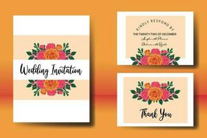 Wedding invitation frame set, floral watercolor Digital hand drawn Orange Rose Flower design Invitation Card Template vector