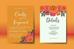 Wedding invitation frame set, floral watercolor Digital hand drawn Orange Rose Flower design Invitation Card Template vector