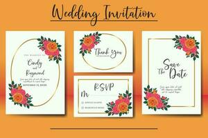 Wedding invitation frame set, floral watercolor Digital hand drawn Orange Rose Flower design Invitation Card Template vector