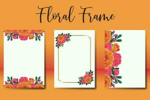 Wedding invitation frame set, floral watercolor Digital hand drawn Orange Rose Flower design Invitation Card Template vector