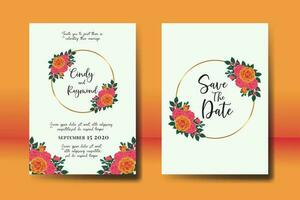 Wedding invitation frame set, floral watercolor Digital hand drawn Orange Rose Flower design Invitation Card Template vector