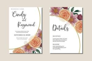 Wedding Invitation Rose Flower Watercolor vector