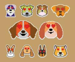 el perro píxel pegatina emoji emoticon colección vector