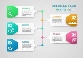 infographic business planning strategy growth to success bright multi colored squares with circle lines and gray gradient background icons design for marketing, investment, product, finance vector