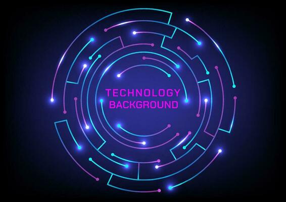 technology abstract electronic circuit circle glowing gradient color point of light at the end of the line The space is rounded in the middle to put letters. blue gradient background