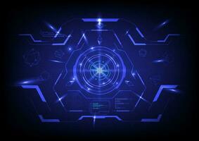 abstract futuristic spaceship control screen technology circle with crosshair Measuring Elements A beam of light with a line that shoots towards a blue gradient background. vector