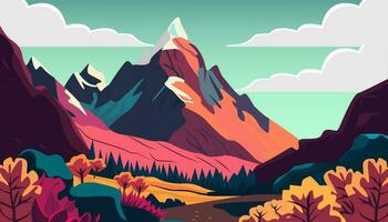 montaña paisaje soleado día fantástico color ilustración vector