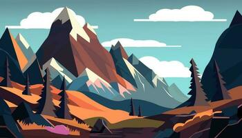 montaña paisaje soleado día fantástico color ilustración vector
