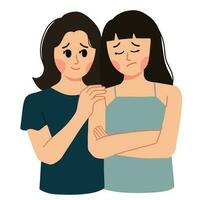 friend comforting sad girl feeling empathy illustration vector