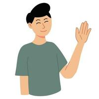 man saying hello with hand gestures smiling goodbye illustration vector