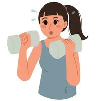 woman doing a weight lifting sport and work out illustration vector