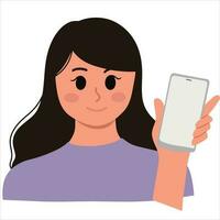 woman showing her smartphone illustration vector