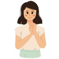 a portrait of happy and smiling beautiful woman and holding hand illustration vector