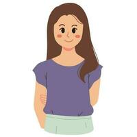 a portrait of happy and smiling beautiful woman with hand on the back illustration vector