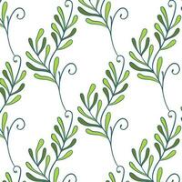 Seamless floral pattern with twigs. Botanical background, repeating prints. Blooming herbs texture design for your design. Hand drawn vector illustration