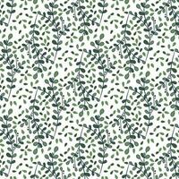 Seamless floral pattern with twigs. Botanical background, repeating prints. Blooming herbs texture design for your design. Hand drawn vector illustration