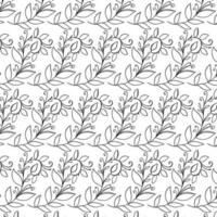 Seamless floral pattern with twigs. Botanical background, repeating prints. Blooming herbs texture design for your design. Hand drawn vector illustration