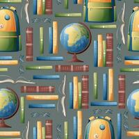 Seamless pattern with books, backpack and globe. School texture. Great for fabric, paper, wallpaper, scrapbooking vector