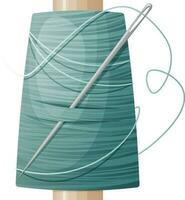 Skein of blue thread with a needle on an isolated background. Sewing tool. vector