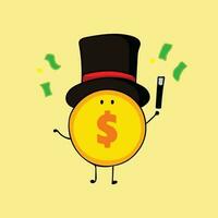 cute cartoon magician gold coin Mascot Character Vector illustration color children cartoon funny magician gold coin clipart