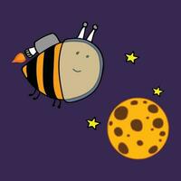 Cute honey bee astronaut and honeycomb planet Cartoon Mascot Character Vector illustration color children cartoon clipart