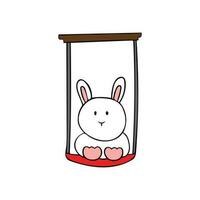 Cute Rabbit on swing hanging Cartoon Mascot Character Vector illustration color children cartoon clipart