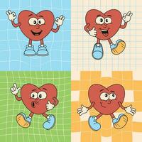 Clockwork and bright posters with a cute retro cartoon heart. Love concept. Happy Valentine's Day greeting card. Cheerful and bright background in trendy 2000s cartoon style. vector