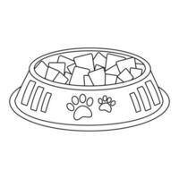 A bowl with food for animals, cats, dogs with a label with paws. vector