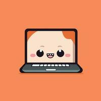 Cute kawaii laptop chibi  mascot vector cartoon style