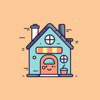 Cute kawaii house chibi  mascot vector cartoon style