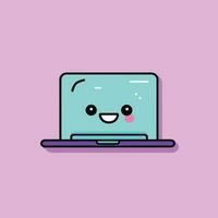 Cute kawaii laptop chibi  mascot vector cartoon style